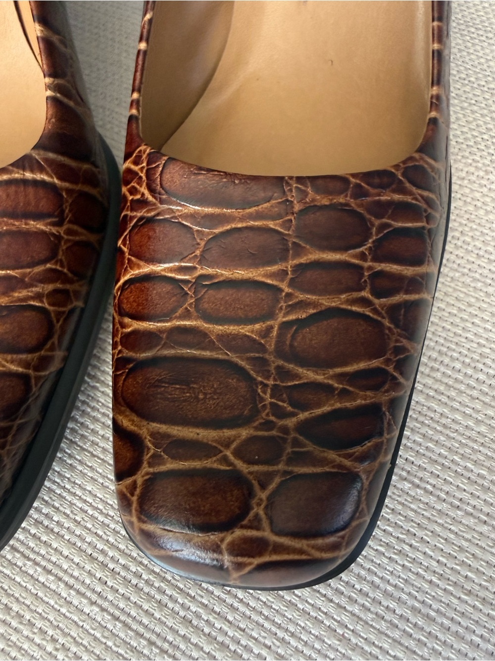 Franco Sarto Croc-Embossed Brown Leather Block Heels - Picture 8 of 11